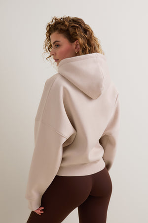 Oversized Cocoon Zip Through Hoodie - Chai
