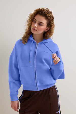 Oversized Cocoon Zip Through Hoodie - Iris Blue