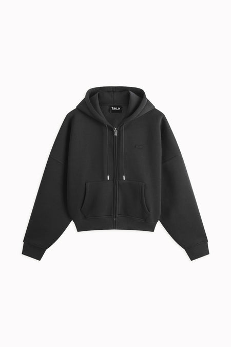 Oversized Cocoon Zip Through Hoodie - Vintage Black