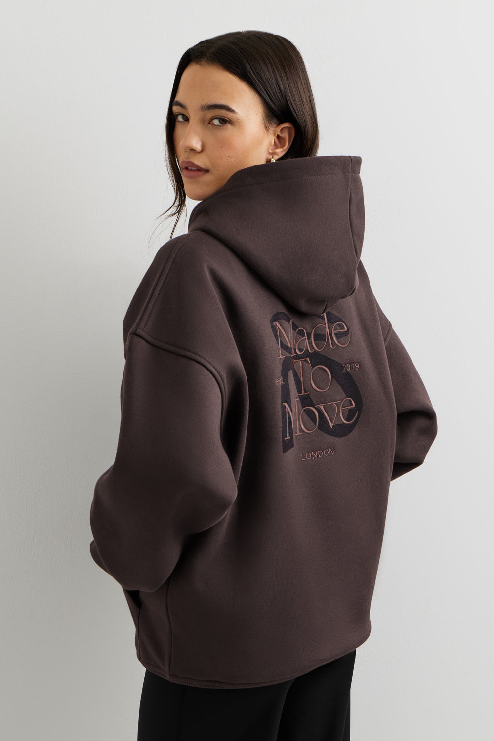 Made to Move Oversized Graphic Hoodie - Mocha Brown