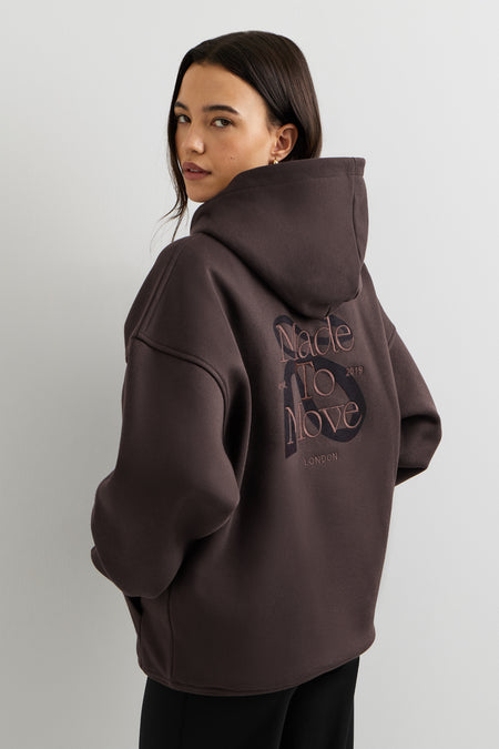 Made to Move Oversized Graphic Hoodie - Mocha Brown