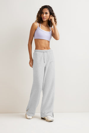 Peached Wide Leg Jogger - Grey Marl