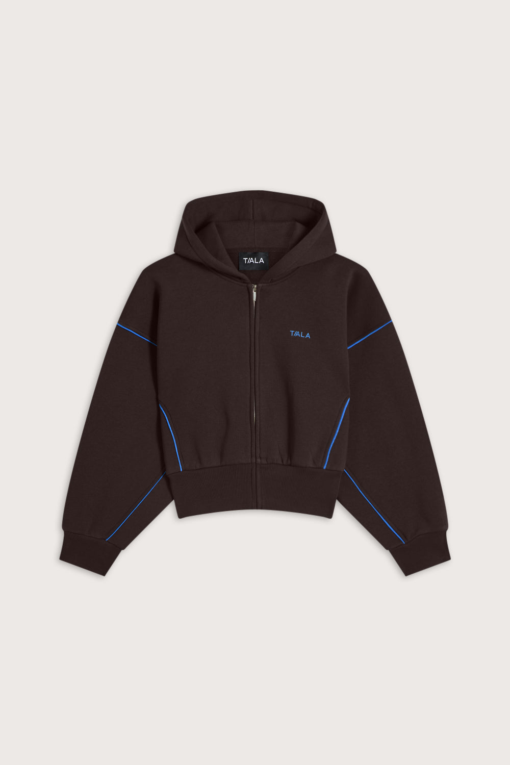 Piped Cocoon Zip Through Hoodie - Americano