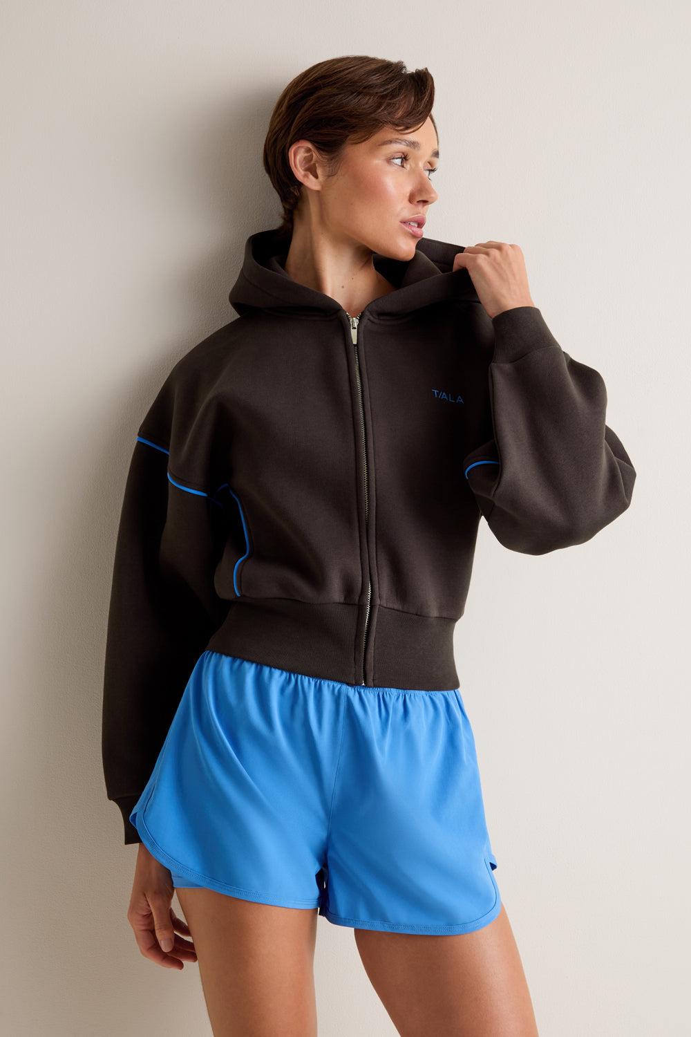 Piped Cocoon Zip Through Hoodie - Americano