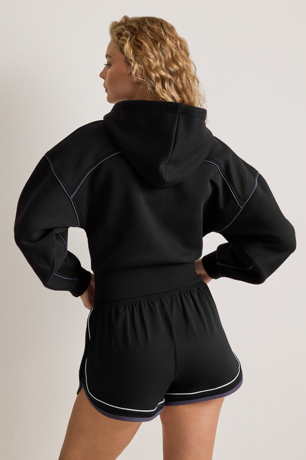 Piped Cocoon Zip Through Hoodie - Black
