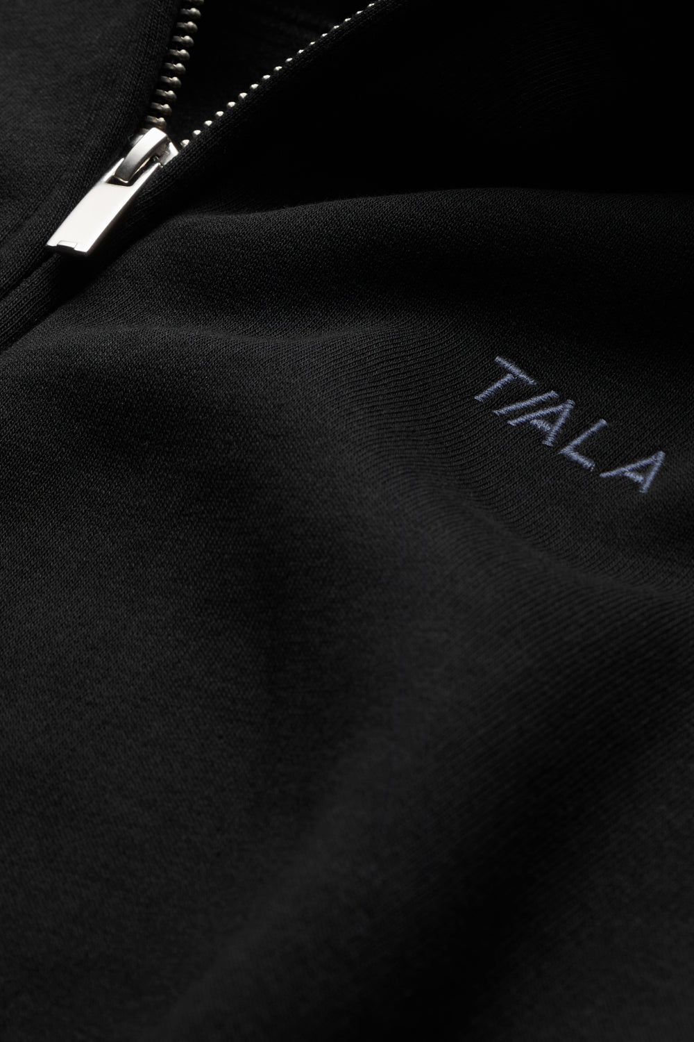 Piped Cocoon Zip Through Hoodie - Black