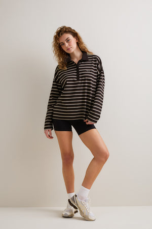 Rugby Polo Shirt - Brown Stripe