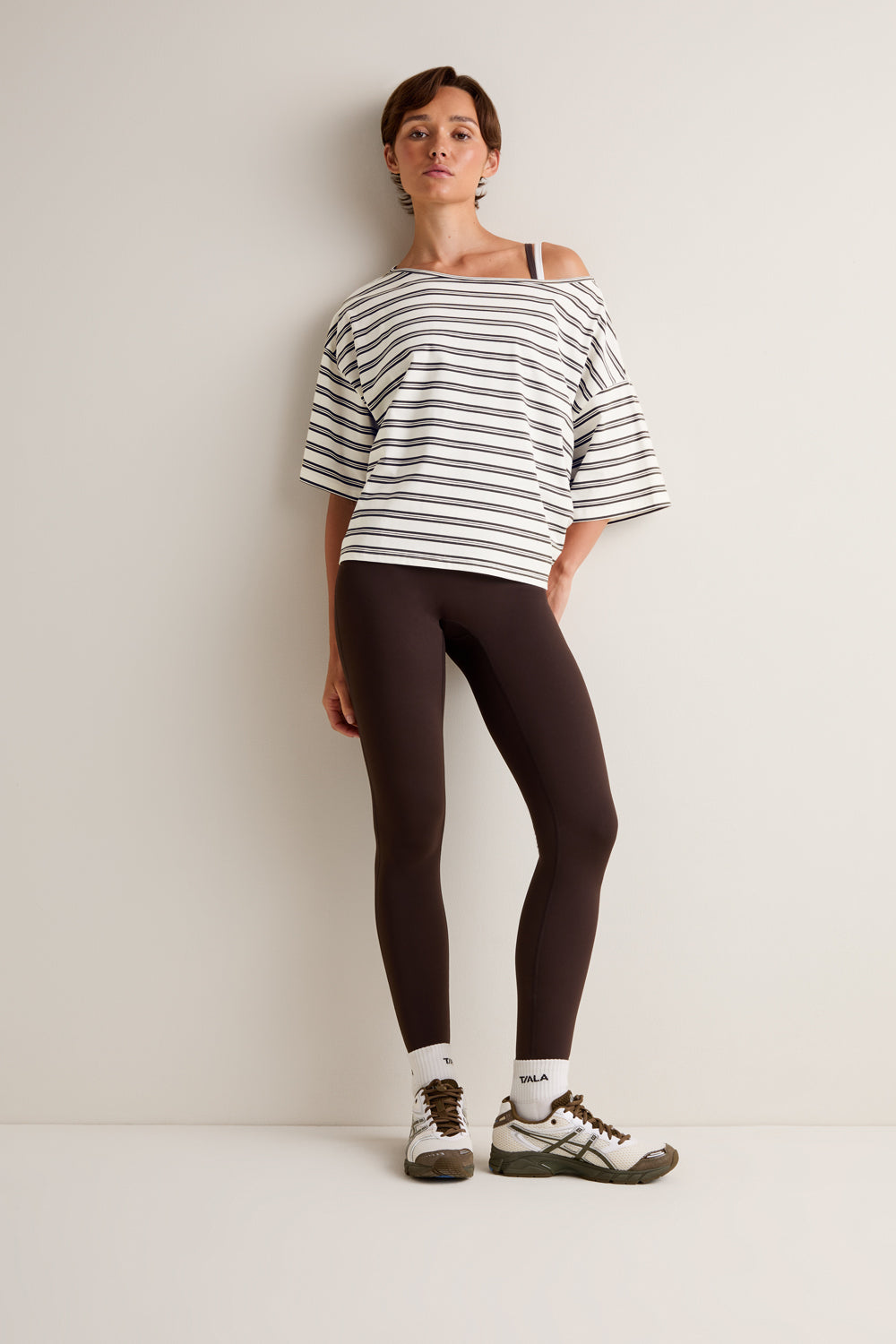 Off Shoulder T-Shirt - Ivory Stripe