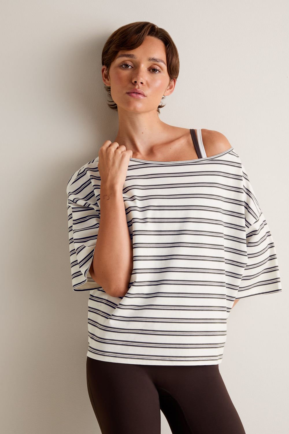 Off Shoulder T-Shirt - Ivory Stripe
