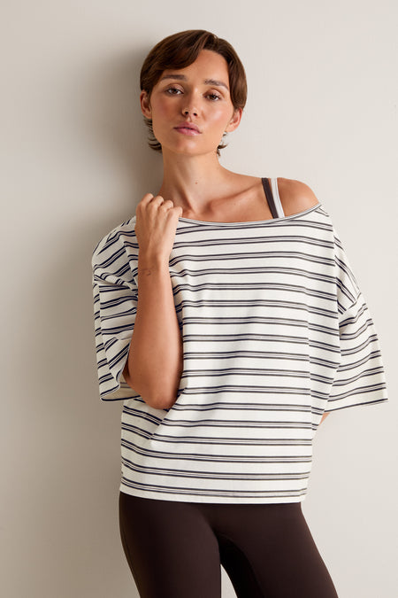 Off Shoulder T-Shirt - Ivory Stripe