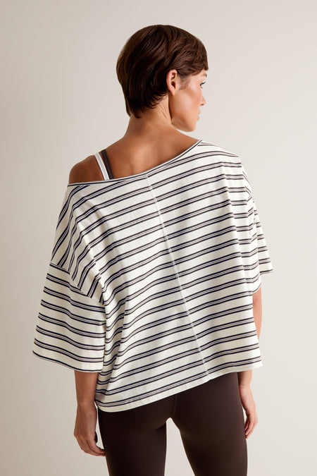 Off Shoulder T-Shirt - Ivory Stripe