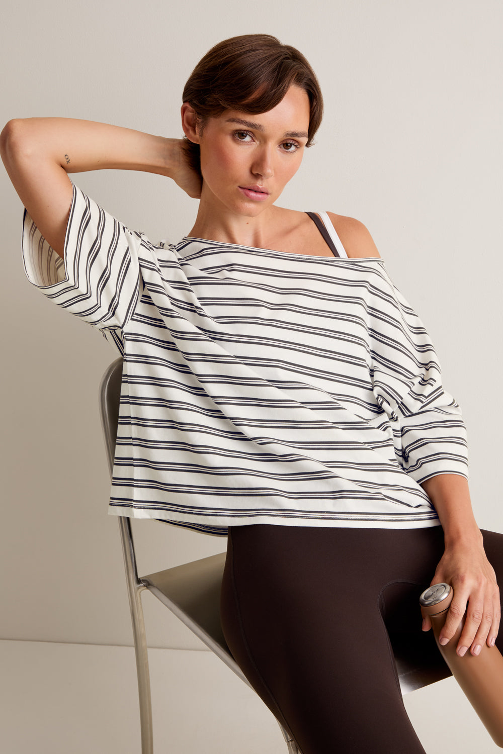 Off Shoulder T-Shirt - Ivory Stripe