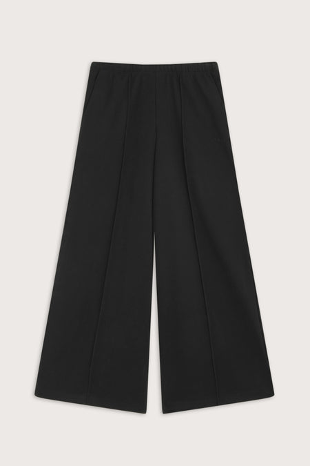 Mid Rise Pintuck Ultra Wide Leg Jogger - Black