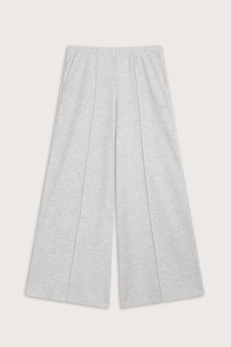 Mid Rise Pintuck Ultra Wide Leg Jogger - Grey Marl
