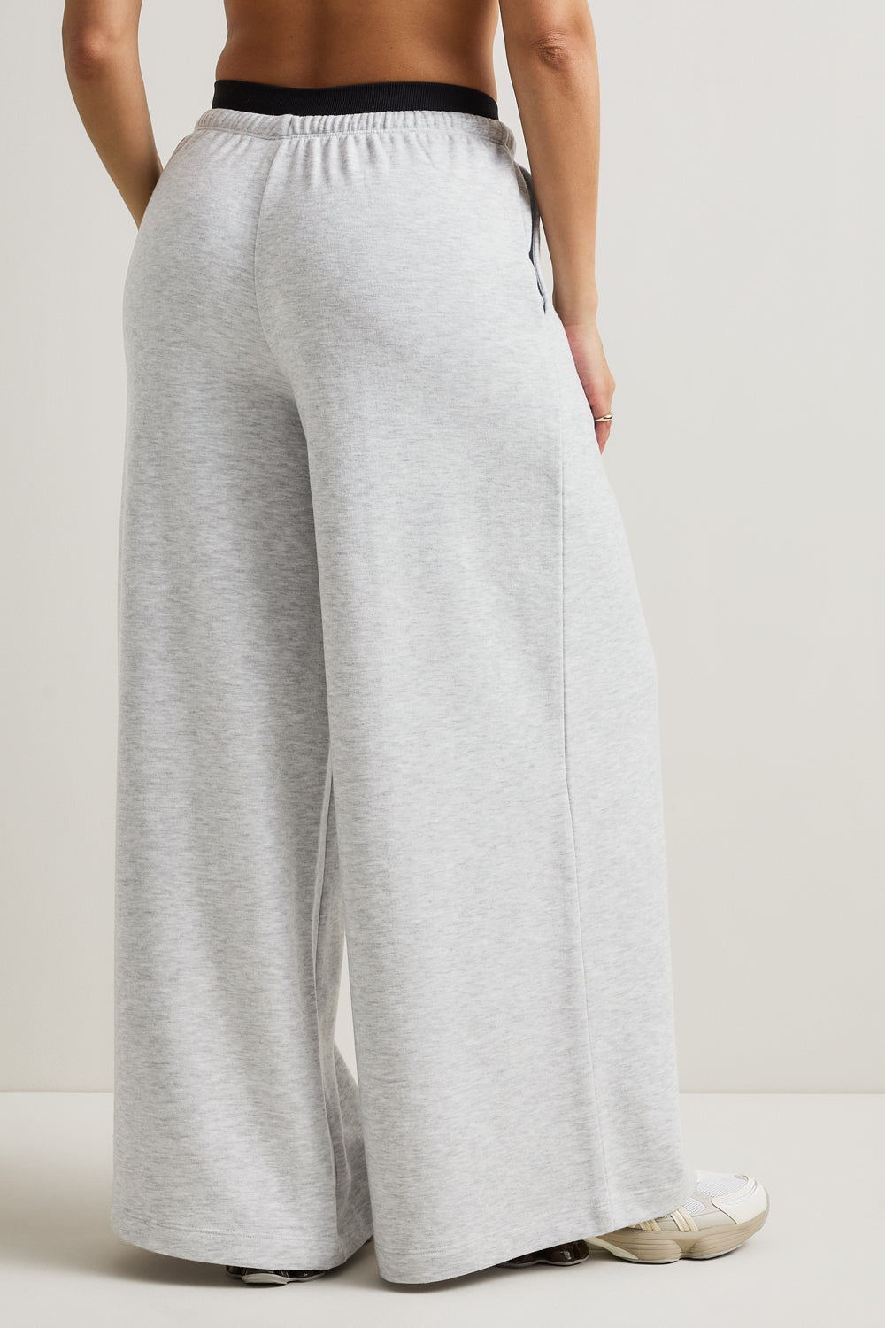 Mid Rise Pintuck Ultra Wide Leg Jogger - Grey Marl