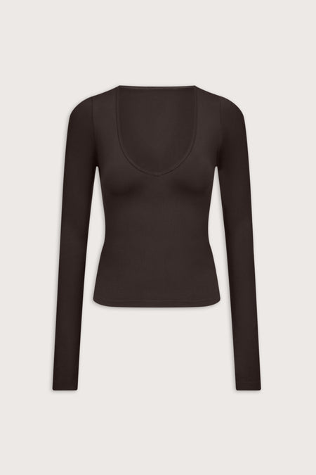 Sculpt Seamless Wide Scoop Neck Top - Americano