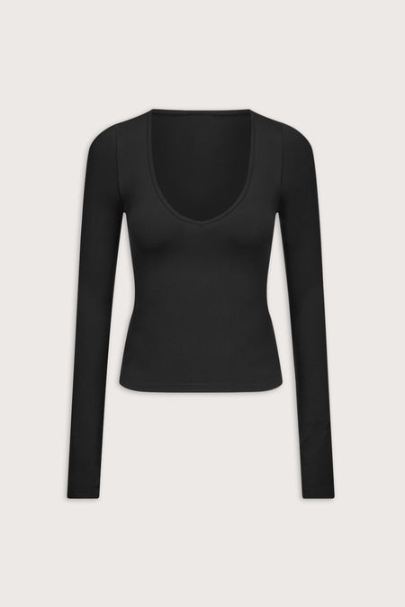 Sculpt Seamless Wide Scoop Neck Top - Black