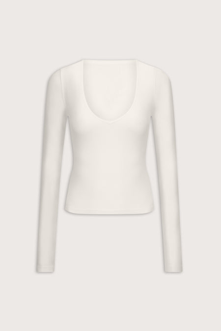Sculpt Seamless Wide Scoop Neck Top - Ivory
