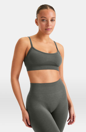 SCULPT SEAMLESS BANDEAU SPORTS BRA - DARK OLIVE MARL