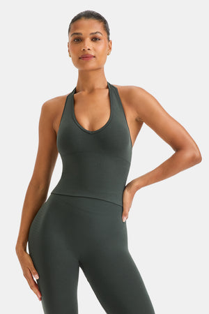 Sculpt Seamless Halter Tank - Slate Green