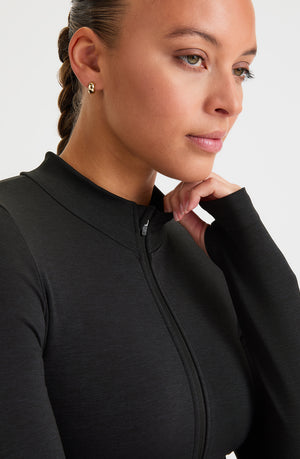 SCULPT SEAMLESS ZIP THROUGH LONGLINE JACKET - BLACK MARL