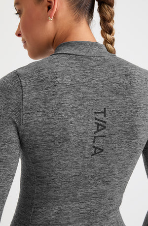 SCULPT SEAMLESS ZIP THROUGH LONGLINE JACKET - CHARCOAL MARL