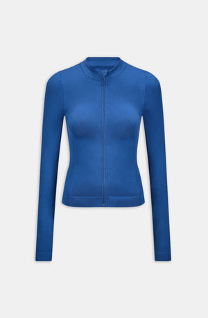 SCULPT SEAMLESS ZIP THROUGH LONGLINE JACKET - COBALT BLUE