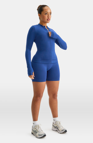 SCULPT SEAMLESS ZIP THROUGH LONGLINE JACKET - COBALT BLUE