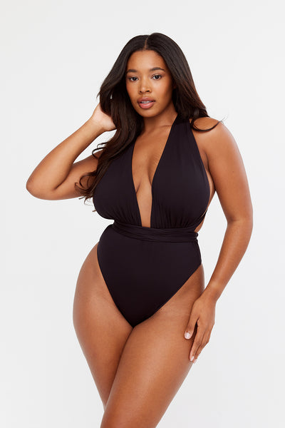 HAMPTONS PLUNGE NECK MULTIWAY SWIMSUIT - BLACK