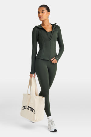 SkinLuxe Hooded Running Jacket - Dark Moss