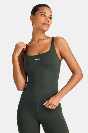 SkinLuxe Scoop Neck Full Length Vest - Dark Moss