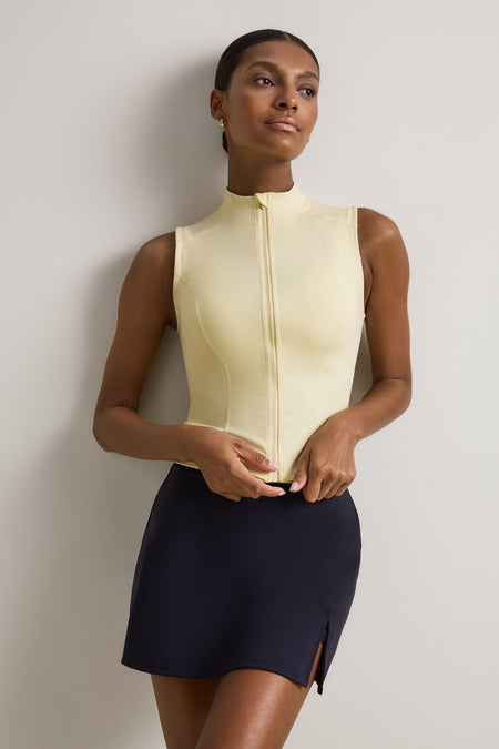 SkinLuxe Sleeveless Zip Through Running Top - Lemon Yellow
