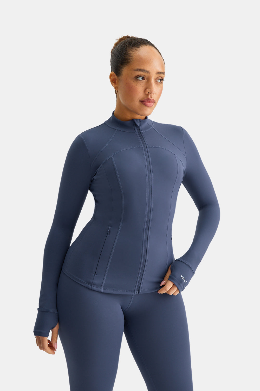 SKINLUXE ZIP THROUGH FULL LENGTH RUNNING TOP - VINTAGE BLUE