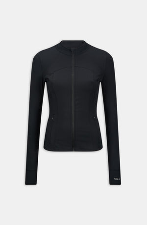 SKINLUXE ZIP THROUGH FULL LENGTH RUNNING TOP - SHADOW BLACK
