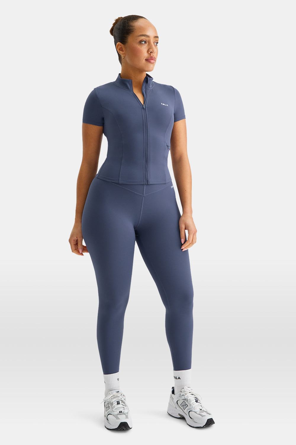 SKINLUXE SHORT SLEEVE ZIP THROUGH RUNNING TOP - VINTAGE BLUE