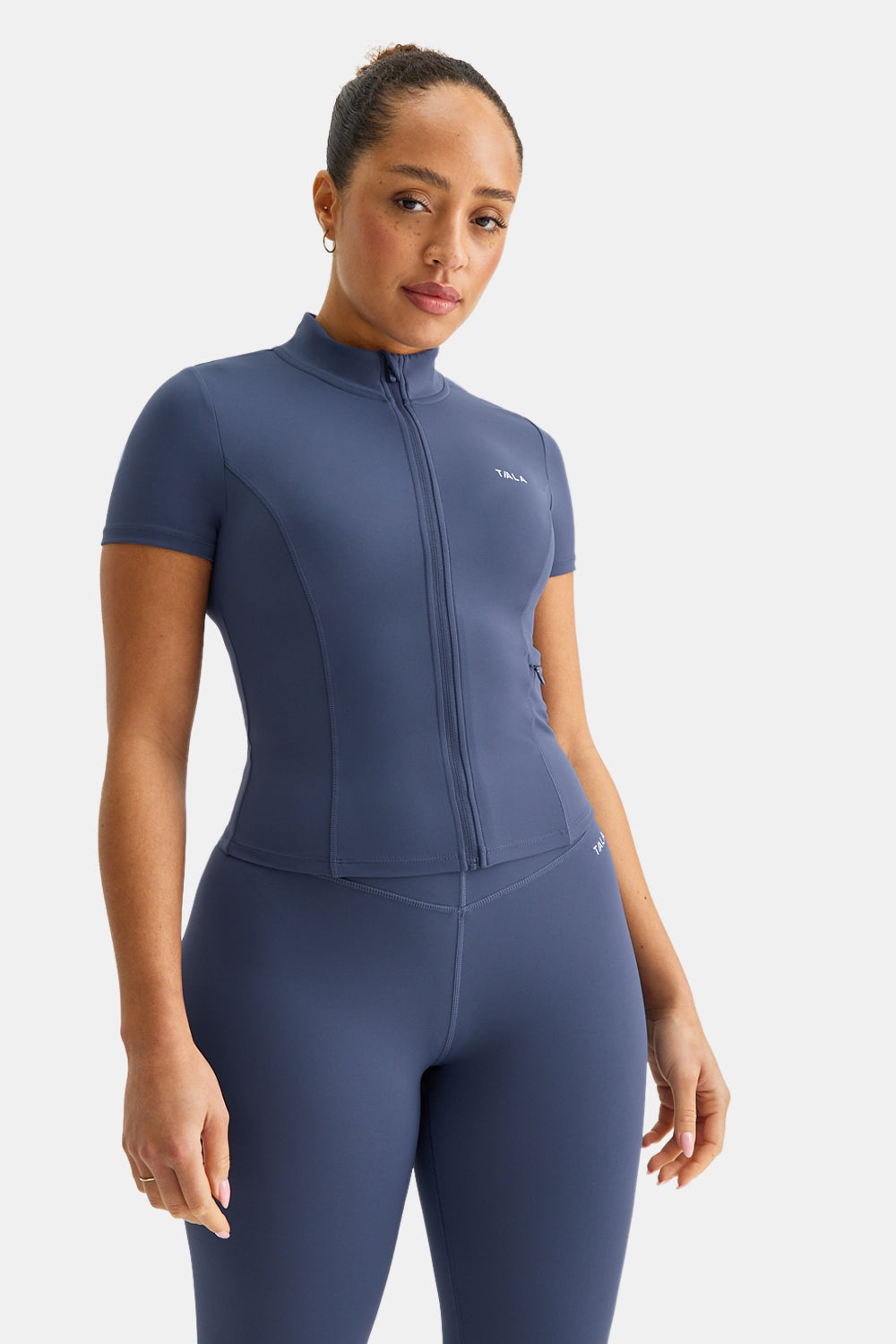 SKINLUXE SHORT SLEEVE ZIP THROUGH RUNNING TOP - VINTAGE BLUE