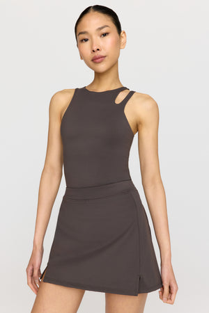 SKINLUXE BUILT-IN SUPPORT CUT OUT SHOULDER VEST - SLATE BROWN