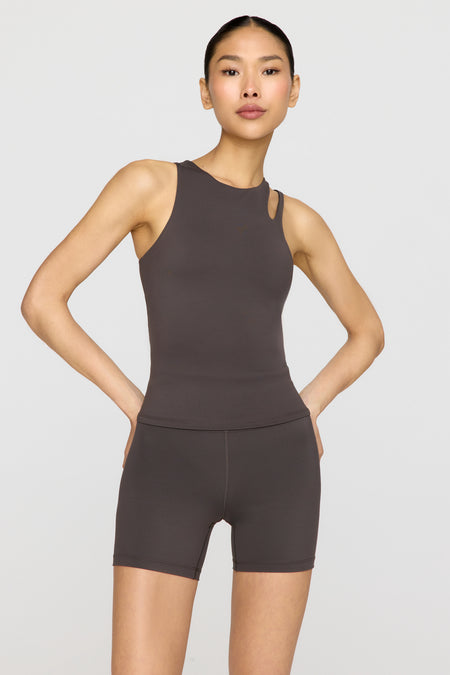 SkinLuxe High Waisted Cycling Shorts - Slate Brown