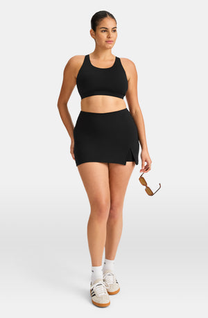 SKINLUXE ASYMMETRIC SIDE SPLIT SKORT - SHADOW BLACK