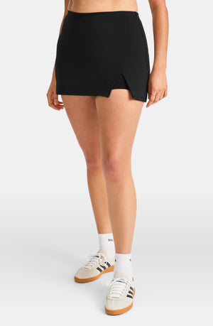 SKINLUXE ASYMMETRIC SIDE SPLIT SKORT - SHADOW BLACK