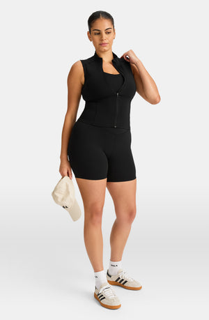 SKINLUXE SLEEVELESS ZIP THROUGH RUNNING TOP - SHADOW BLACK