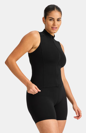 SKINLUXE SLEEVELESS ZIP THROUGH RUNNING TOP - SHADOW BLACK