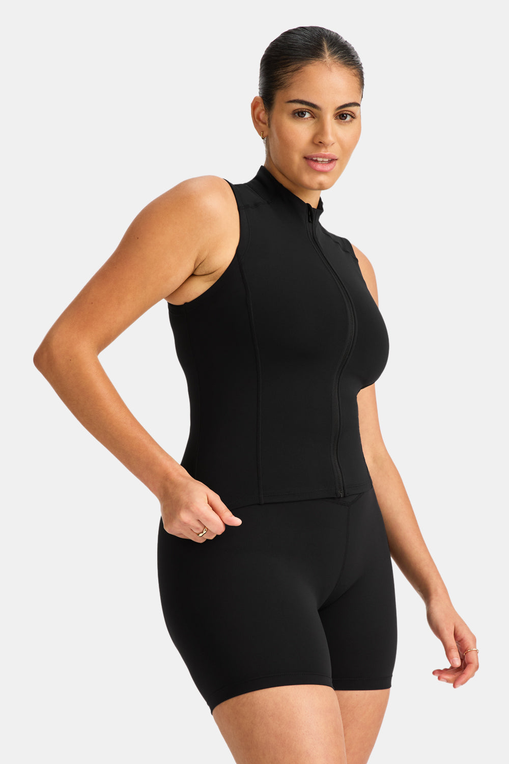 SKINLUXE SLEEVELESS ZIP THROUGH RUNNING TOP - SHADOW BLACK