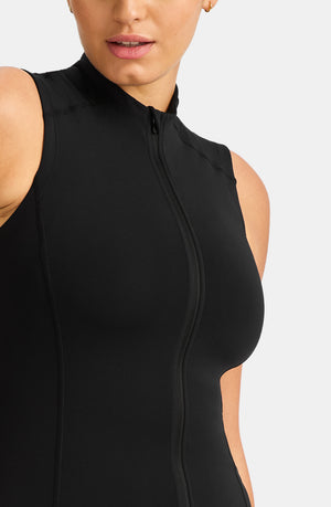 SKINLUXE SLEEVELESS ZIP THROUGH RUNNING TOP - SHADOW BLACK