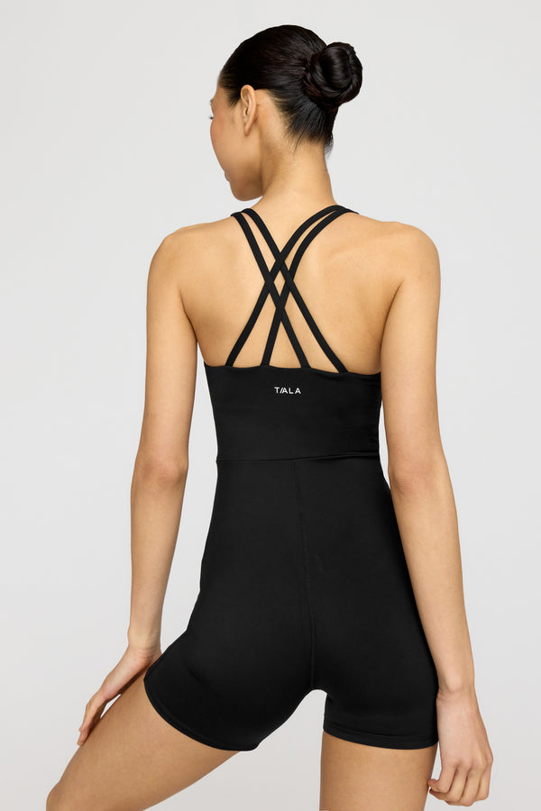 SKINLUXE BUILT-IN SUPPORT STRAPPY BACK UNITARD - SHADOW BLACK