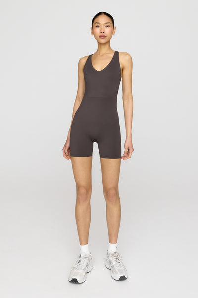 SKINLUXE BUILT-IN SUPPORT STRAPPY BACK UNITARD - SLATE BROWN