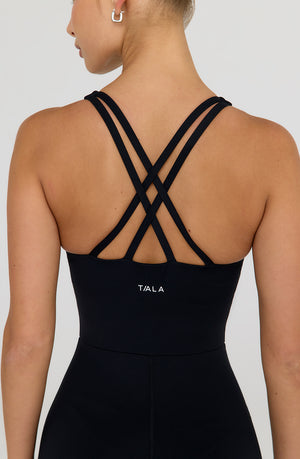 SKINLUXE BUILT-IN SUPPORT STRAPPY BACK UNITARD - SHADOW BLACK