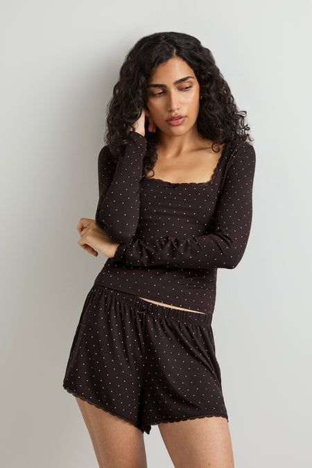Lace Trim Pyjama Short - Americano Polka Dot