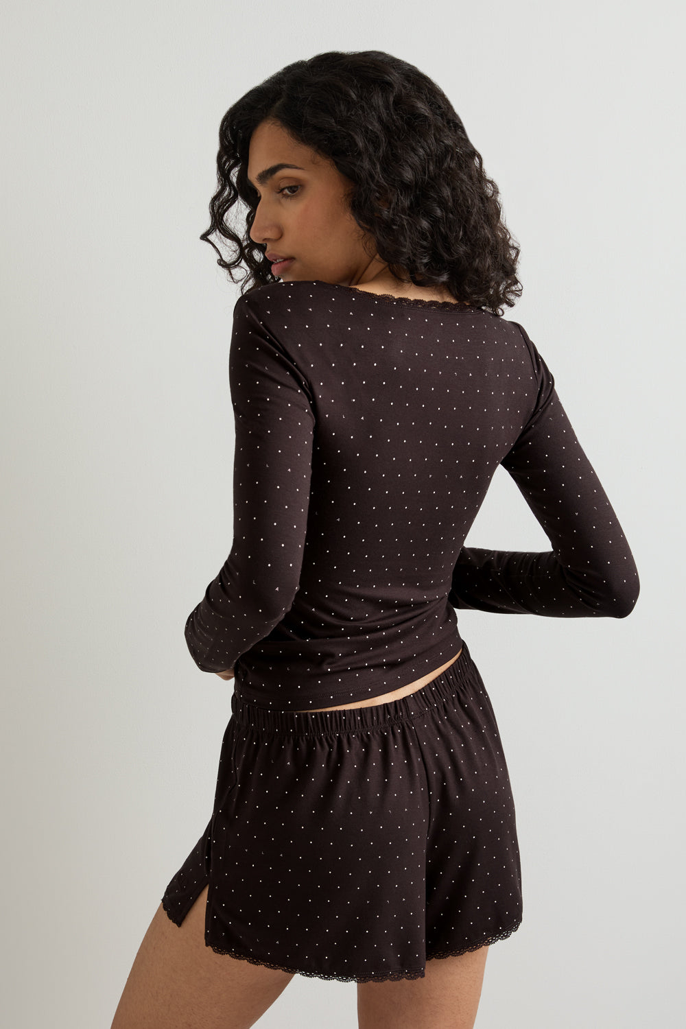 Lace Trim Pyjama Short - Americano Polka Dot