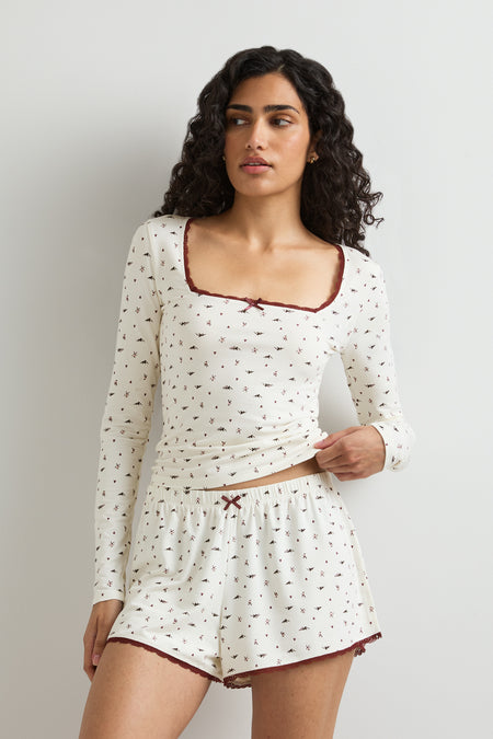 Lace Trim Pyjama Short - Hiking Print